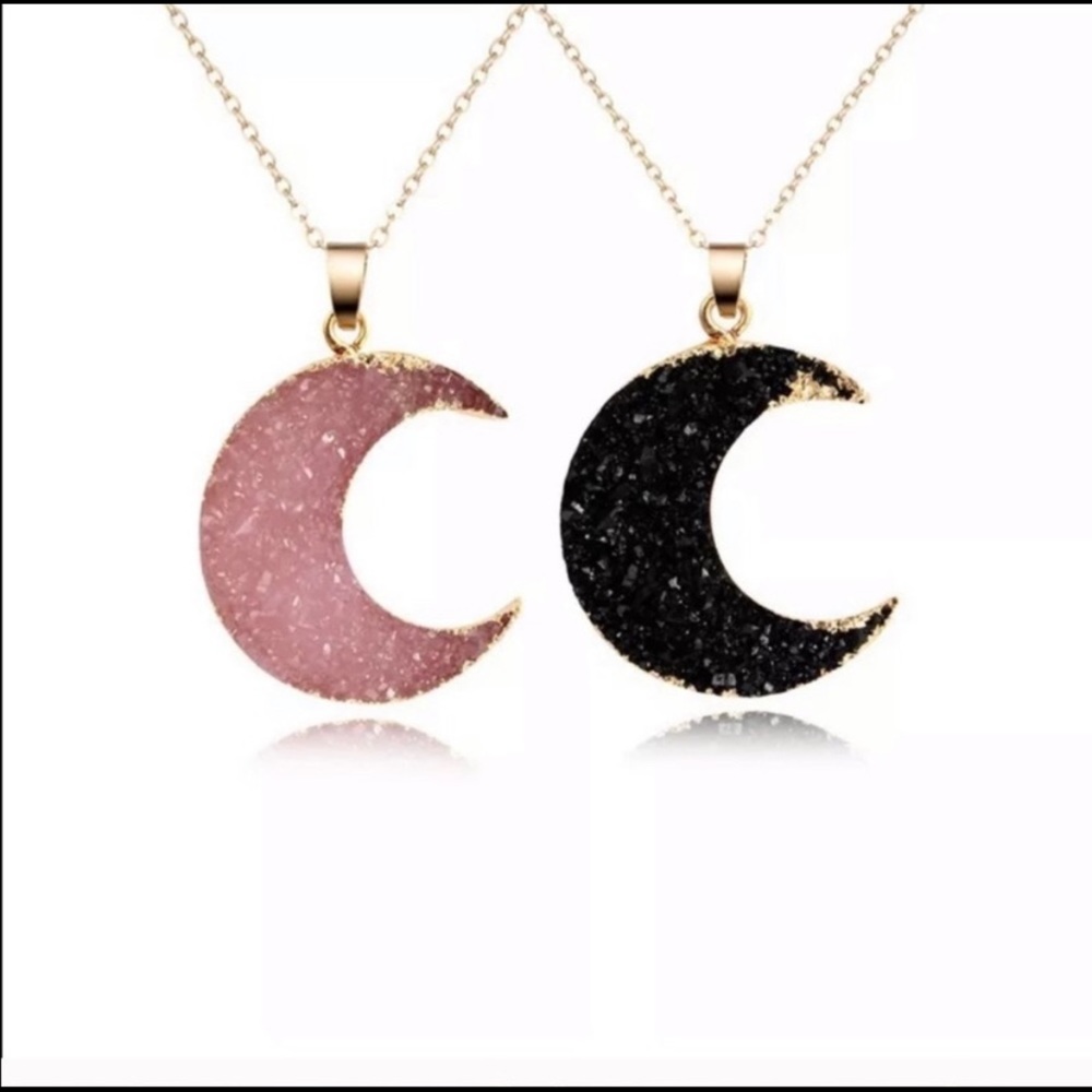 ☀️ New! Moon gold druzy necklace, pink or black